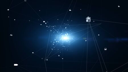 Technology network connection and digital data connections concept. With social network icons for...