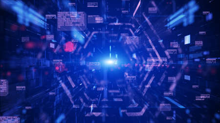 Digital tunnel cyberspace and digital data network connections concept. Transfer digital data...