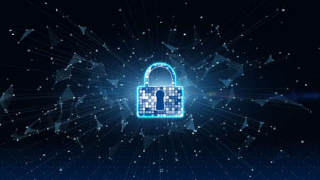 Lock Icon. Cyber Security of Digital Data Network Protection. High-speed connection data analysis....