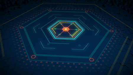 3D render graphics hexagon floor and digital hud graphical user interface modern design technology...