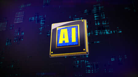 3D rendering digital of CPU processors over circuit background with AI (Artificial Intelligence)...
