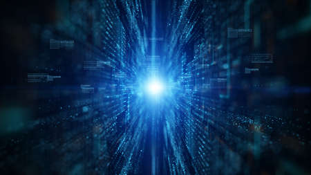 Digital cyberspace with particles and Digital data network connections future background concept.