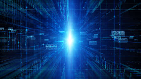 Digital cyberspace with particles and Digital data network connections background concept.