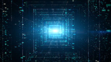Digital tunnel of cyberspace with particles and Digital data, Technology network connections...