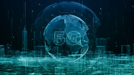 Smart city, Digital cyberspace with particles and Digital data Network connections, Global 5g high...