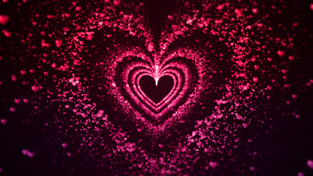 Valentine's day abstract background, flying red and pink hearts and particles valentines background concept. 3d renderingの写真素材