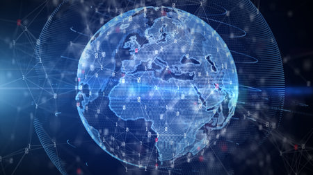 Technology Network Data Connection, Digital Data Network and Cyber Security, Futuristic Global and...
