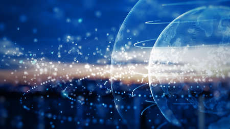 Technology Network Data Connection. Digital Data Network and Cyber Security Concept. Social Network Connections. Future Abstract Background. 3d renderingの写真素材