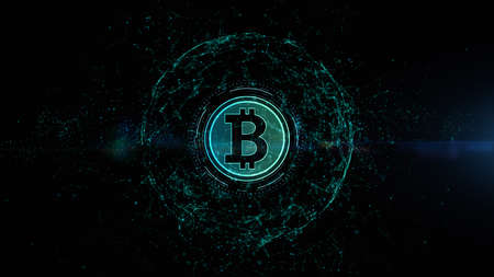 Bitcoin cryptocurrency, Digital money exchange, Blockchain technology connections background concept.の写真素材