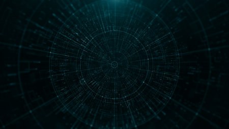 Abstract technology geometric tunnel. Futuristic digital blue color background. 3d rendering
