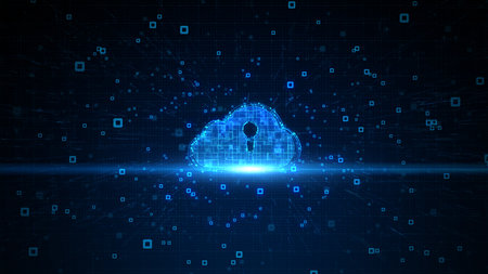 Digital Cloud Computing of Cyber Security, Digital Data Network Protection, 5g Connection Internet of Things IoT, Future Technology Network Background with Line and Dots Connect. 3d renderingの写真素材