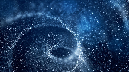 Defocused digital particles rotation movement, Digital cyberspace abstract background blue color concept. 3d renderingの写真素材