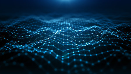 Digital cyberspace futuristic, Particles wave flowing with lines and dots connection, Technology...