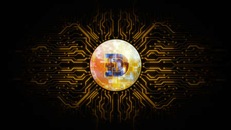 Dogecoin cryptocurrency on circuit background, Digital money exchange, Abstract concept animation of...