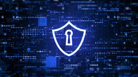 Shield Icon Cyber Security Technology Digital Data Protection Future Background. 3d rendering