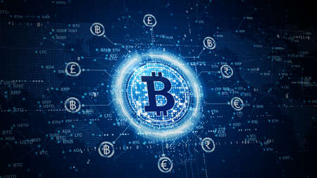 Bitcoin blockchain cryptocurrency digital encryption, Digital money exchange, Technology global...