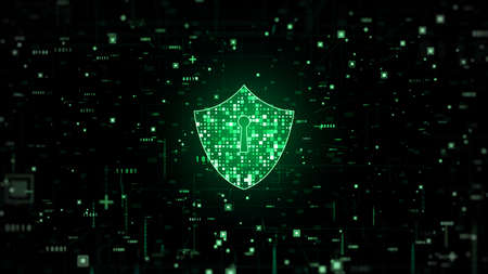 Shield Icon Cyber Security, Digital Data Network Protection, Future Technology Digital Data Network Connection Background Concept.の写真素材