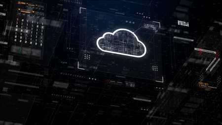 HUD and Cloud Computing Digital Data Network Connection, Futuristic Technology Network Data Connection and Cyber Security Background.の写真素材