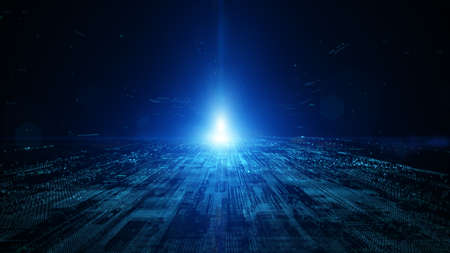 Digital cyberspace with particles and Digital data network connections concept. Technology Abstract background.の写真素材