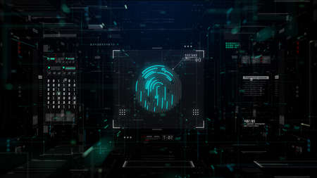 Fingerprint scanning for secure access, Cybersecurity technology data network, Global network...