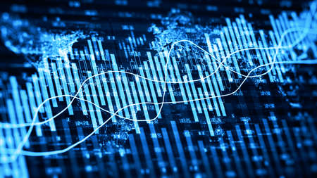 Digital data financial investment trends, Financial business diagram with charts and stock numbers...