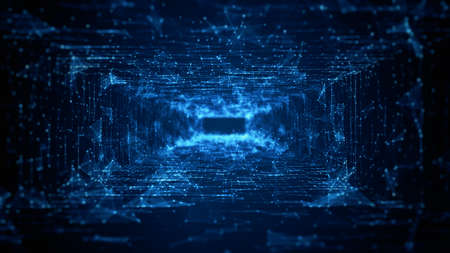 Tunnel Sci-Fi Digital Cyberspace, Digital Data Network and Blockchain Connections. Technology...