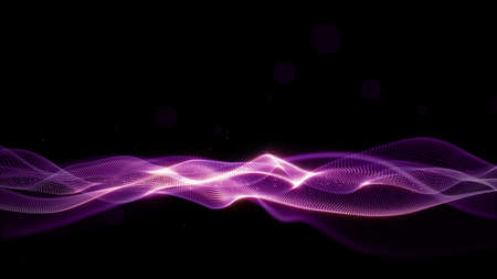 Purple particles wave flow digital abstract background. 3d rendering