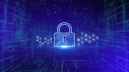 Padlock Icon Cyber Security, Digital Big Data Network Protection, Future Blockchain Technology...