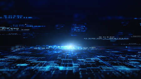 Digital cyberspace with particles, Digital data network connections, Big data hi-speed internet...