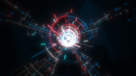 Neon light line, Technology Digital Abstract Background Concept. Technology Digital Cyberspace, 3d...