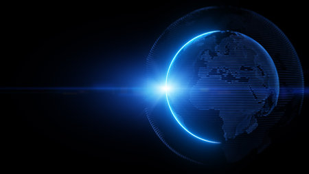 Global Wireframe Technology Digital Network Abstract Background, 3d renderingの写真素材