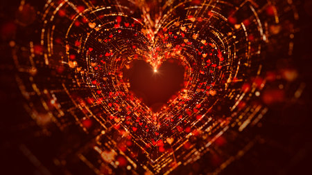 Valentine's day abstract background, Red particles for Valentine's day, Wedding anniversary, Background Heart 3d renderingの写真素材
