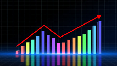 Rising graph and arrow, Abstract illustration business, Finance and investment concept background, 3d renderingの写真素材