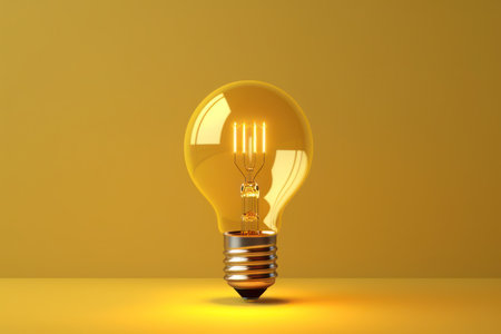 a light bulb sitting on top of a yellow tableの素材
