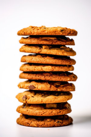 stack of oatmeal cookies on a white backgroundの素材
