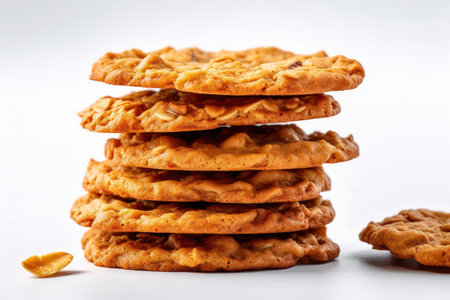 stack of oatmeal cookies on a white backgroundの素材