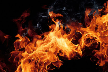 close up of a fire on a black backgroundの素材
