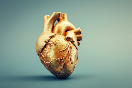 Human heart model on blue background. Health care and medical concept.の素材