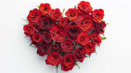 Red roses in the shape of a heart on a white backgroundの素材