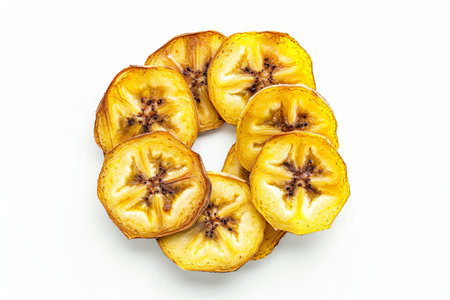 Dried Banana Slices isolated on transparent or white background, pngの素材