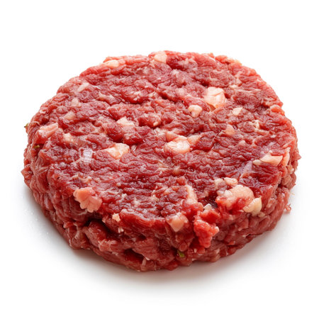 Raw Beef Burger Patty isolated on transparent or white background, pngの素材