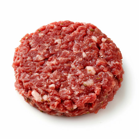 Raw Hamburger Patty isolated on transparent or white background, pngの素材