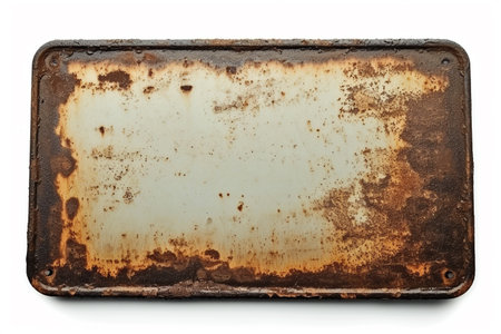 Old rusty metal sign with blank space isolatedの素材