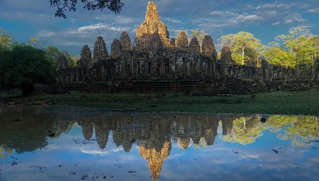 Bayon Temple at sunset - Angkor Wat. Cambodiaの写真素材