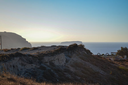 Sunset on the coast of the island of Santorini, Greeceの写真素材