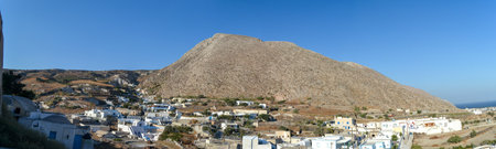 Panoramic view of the village of Oia on the island of Santorini, Greeceの写真素材