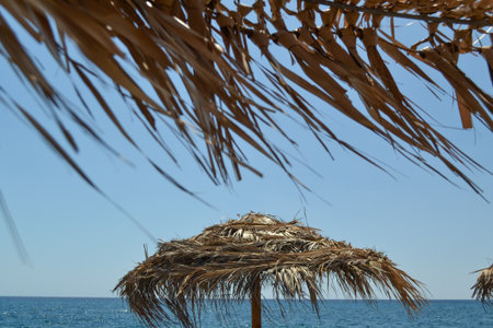 Sunshade on the beach in Egypt, Sharm El Sheikhの写真素材