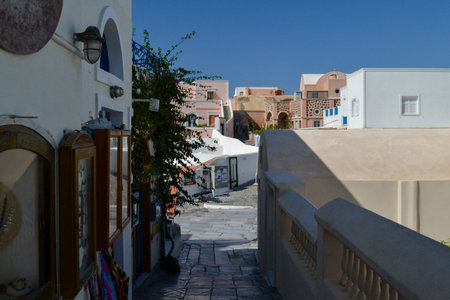Street in the old town of Santorini.の写真素材