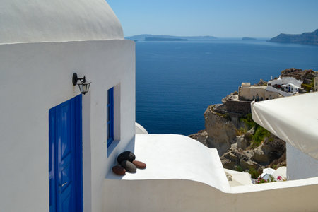 White architecture on Santorini island, Greece. Beautiful summer landscapeの写真素材