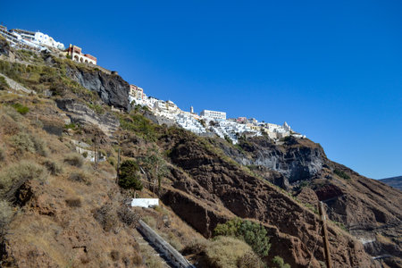 Greece, Santorini island, white houses on the cliffの写真素材